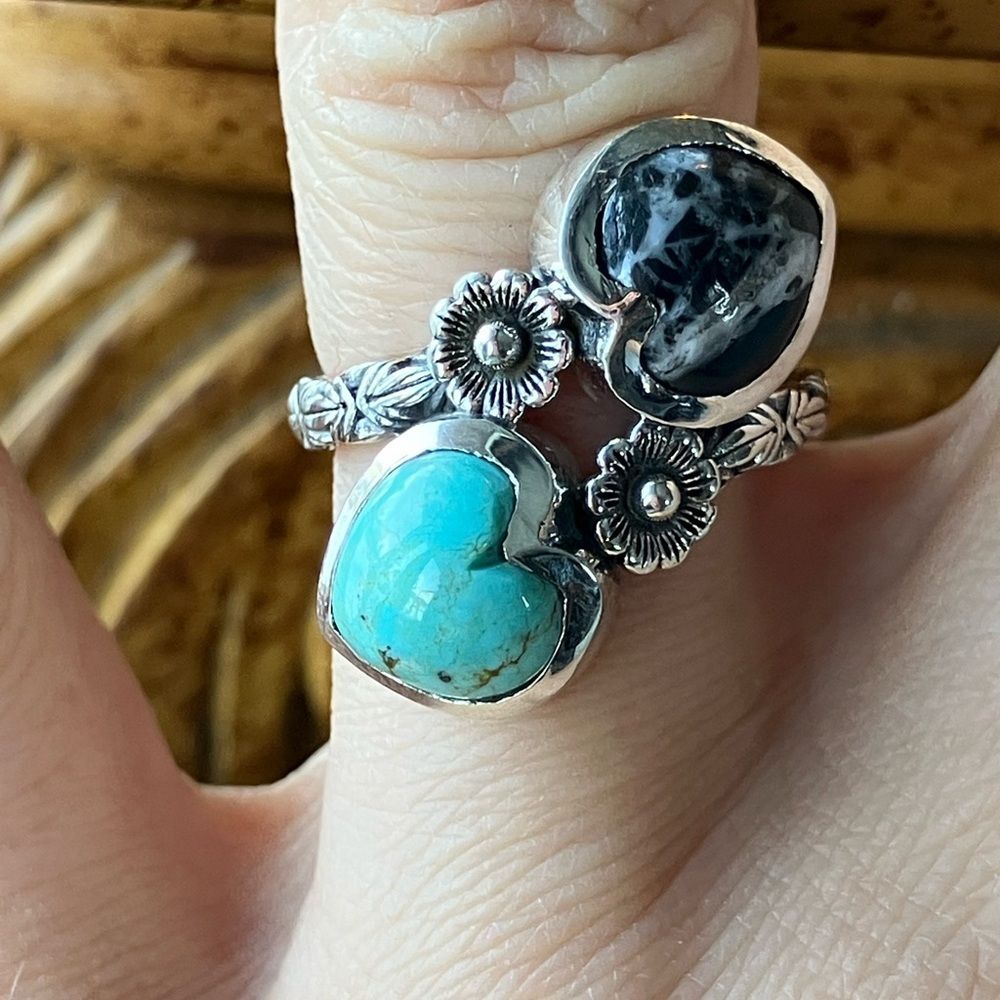 Blue Turquoise White Buffalo Turquoise Sterling Silver Heart Ring Size 7